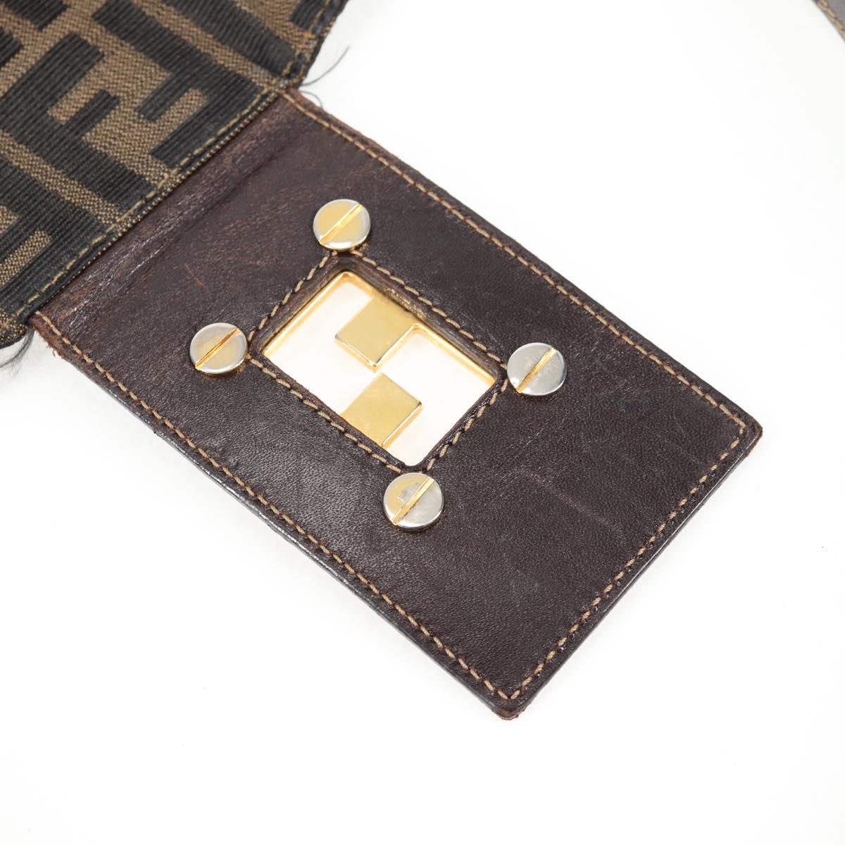 FENDI Zucca Canvas Shoulder Bag Black Brown gold Auth 129703