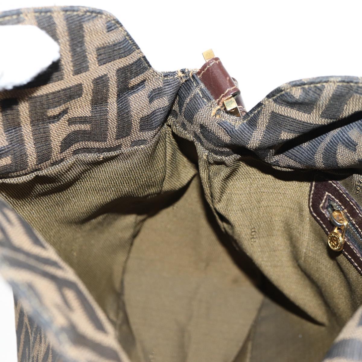 FENDI Zucca Canvas Shoulder Bag Black Brown gold Auth 129703