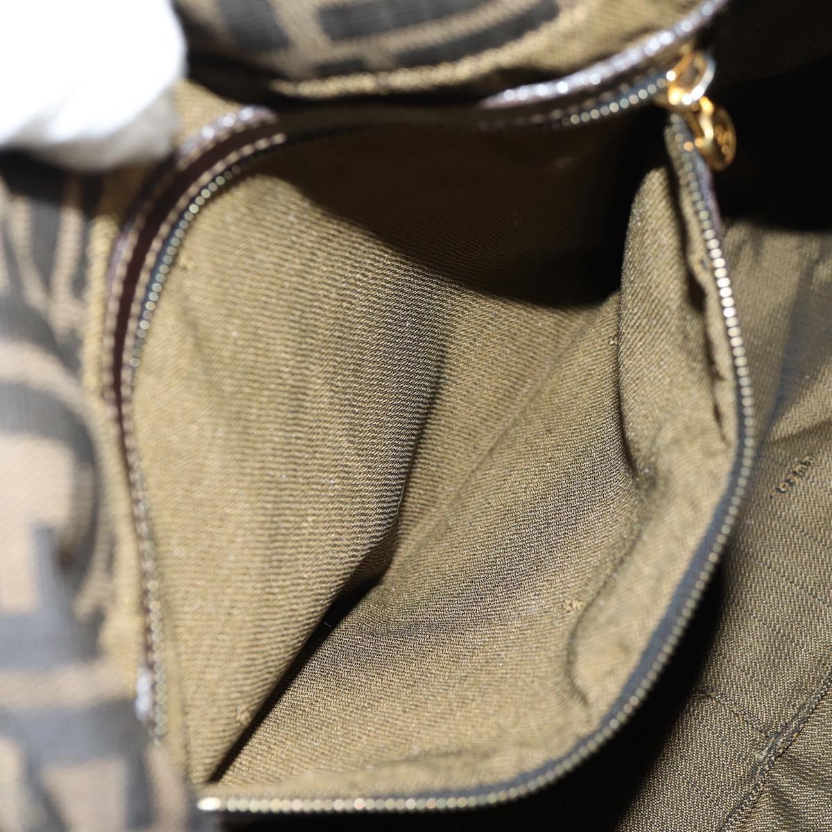 FENDI Zucca Canvas Shoulder Bag Black Brown gold Auth 129703