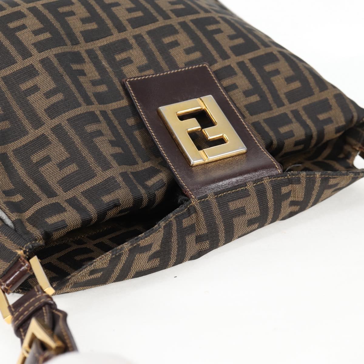 FENDI Zucca Canvas Shoulder Bag Black Brown gold Auth 129703