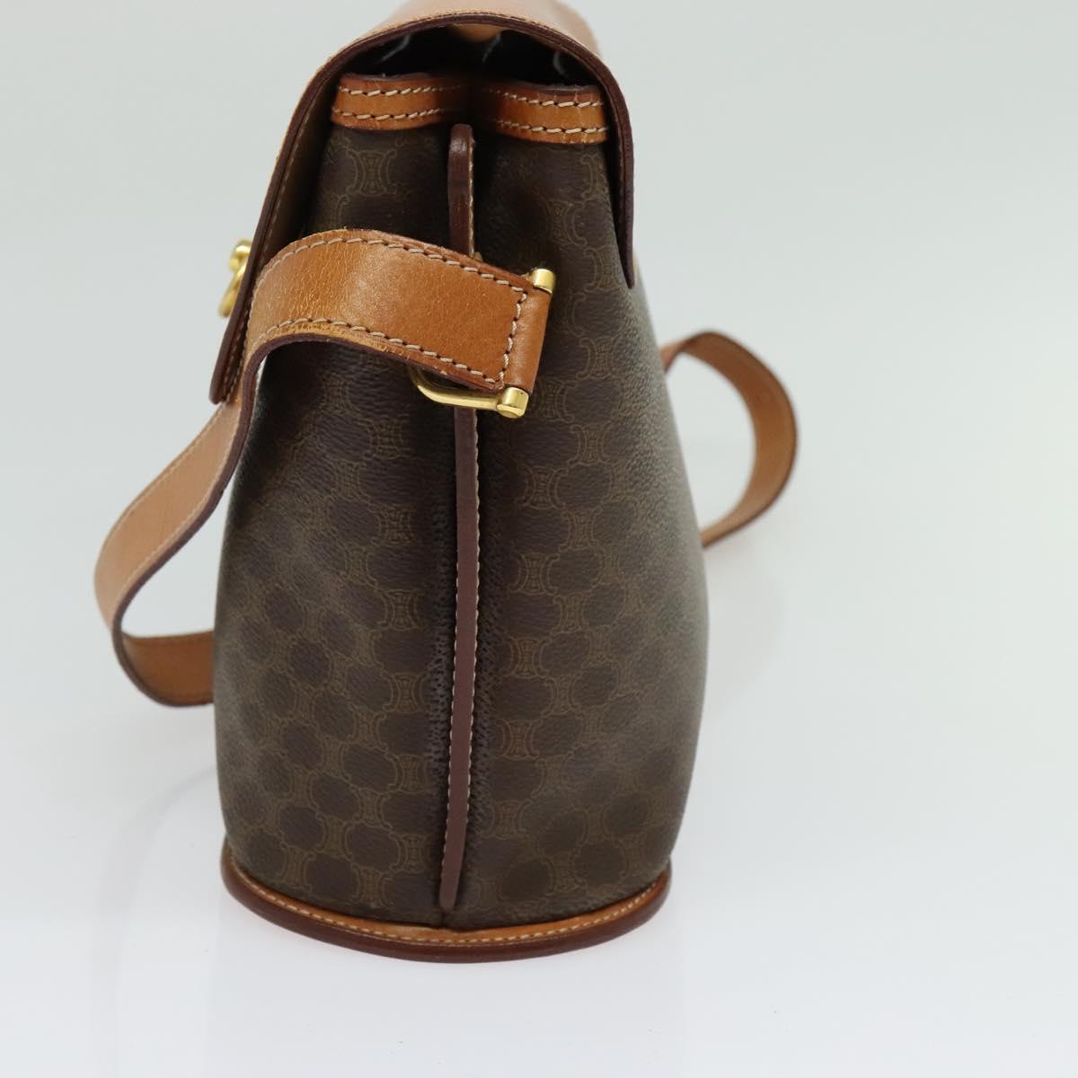 CELINE Macadam Canvas Shoulder Bag PVC Leather Brown Gold Auth 129705
