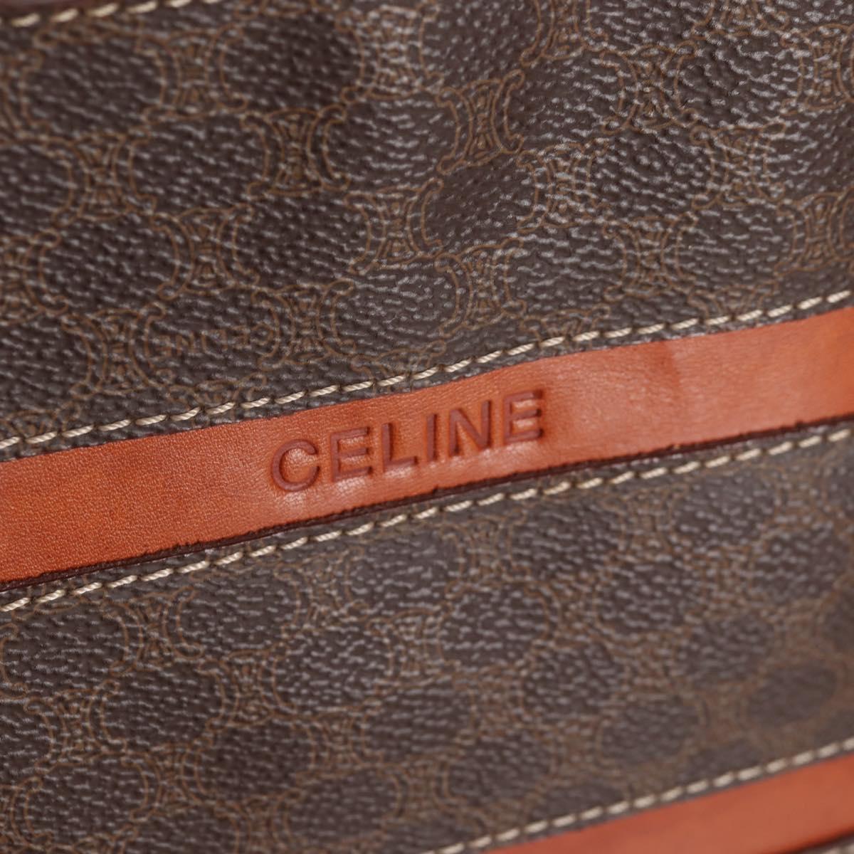 CELINE Macadam Canvas Tote Bag PVC Leather Brown Gold Auth 129707