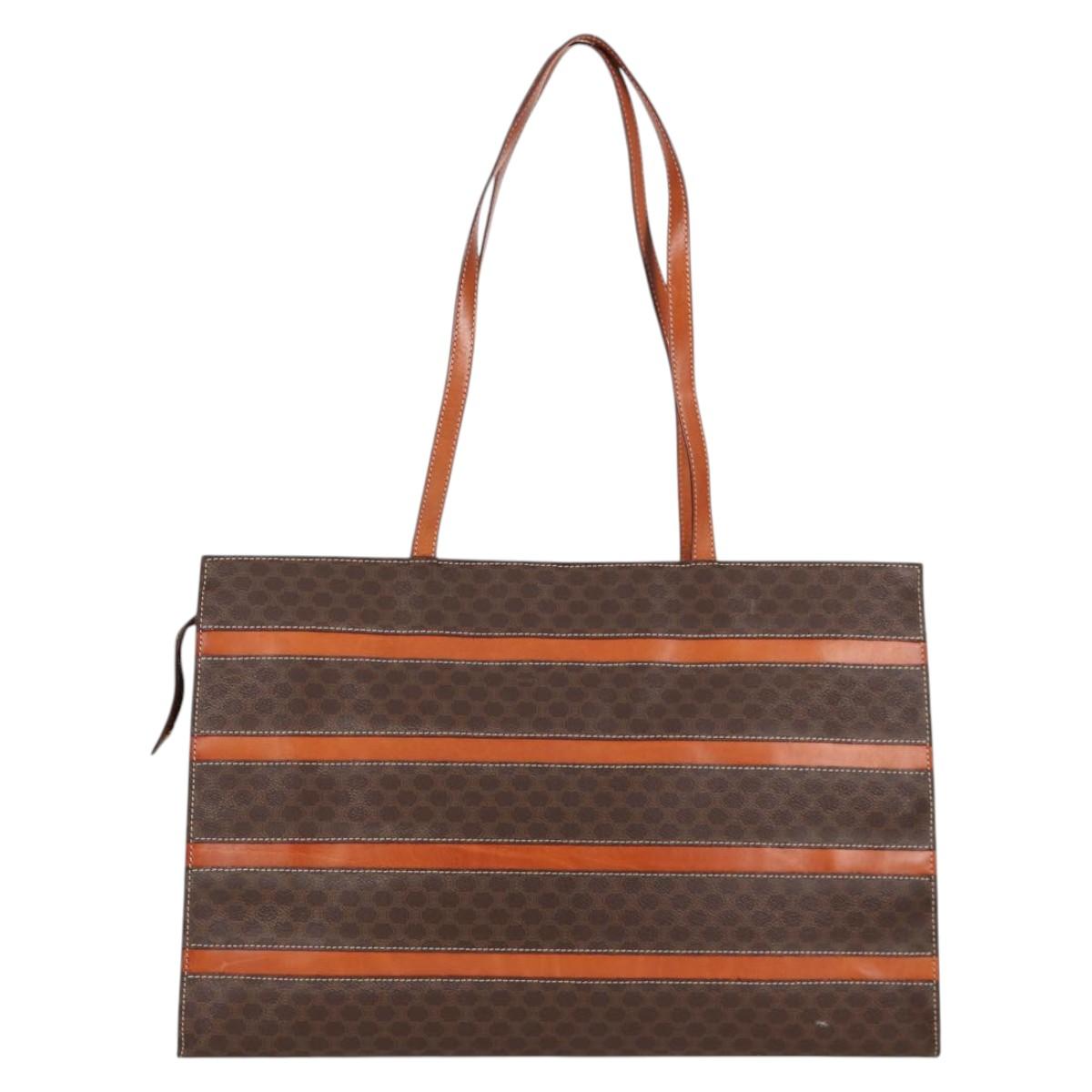 CELINE Macadam Canvas Tote Bag PVC Leather Brown Gold Auth 129707