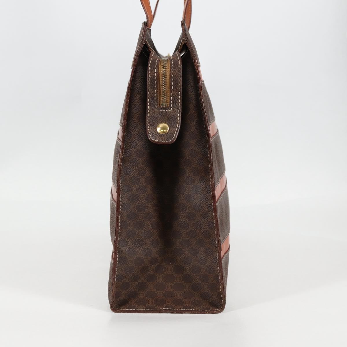 CELINE Macadam Canvas Tote Bag PVC Leather Brown Gold Auth 129707