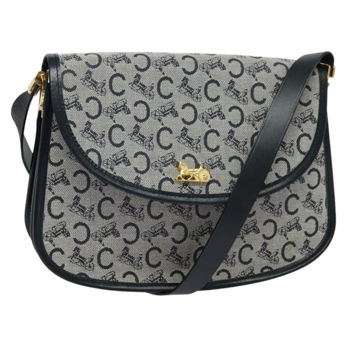 CELINE C Sulky Shoulder Bag Canvas Navy Gold Auth 129708