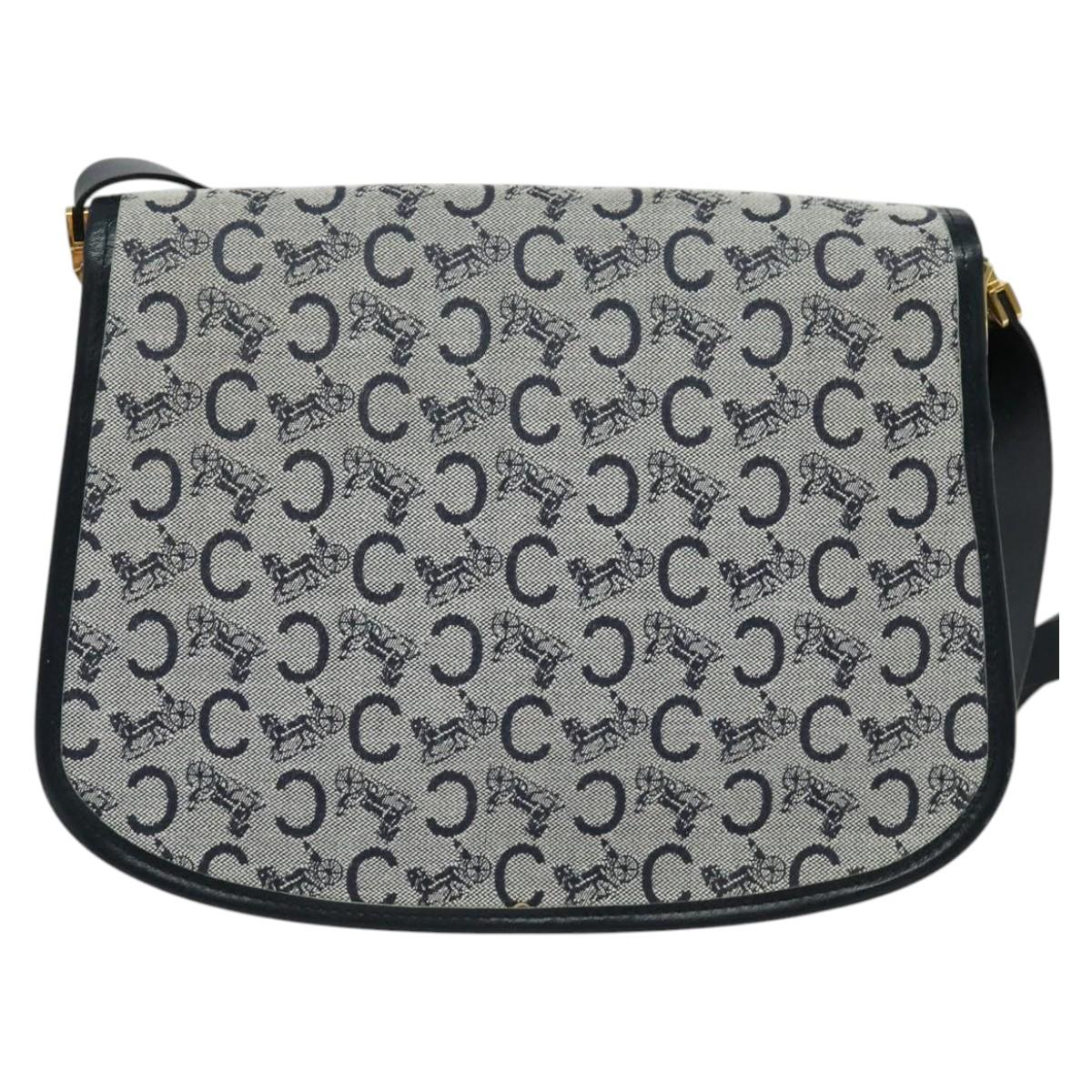 CELINE C Sulky Shoulder Bag Canvas Navy Gold Auth 129708
