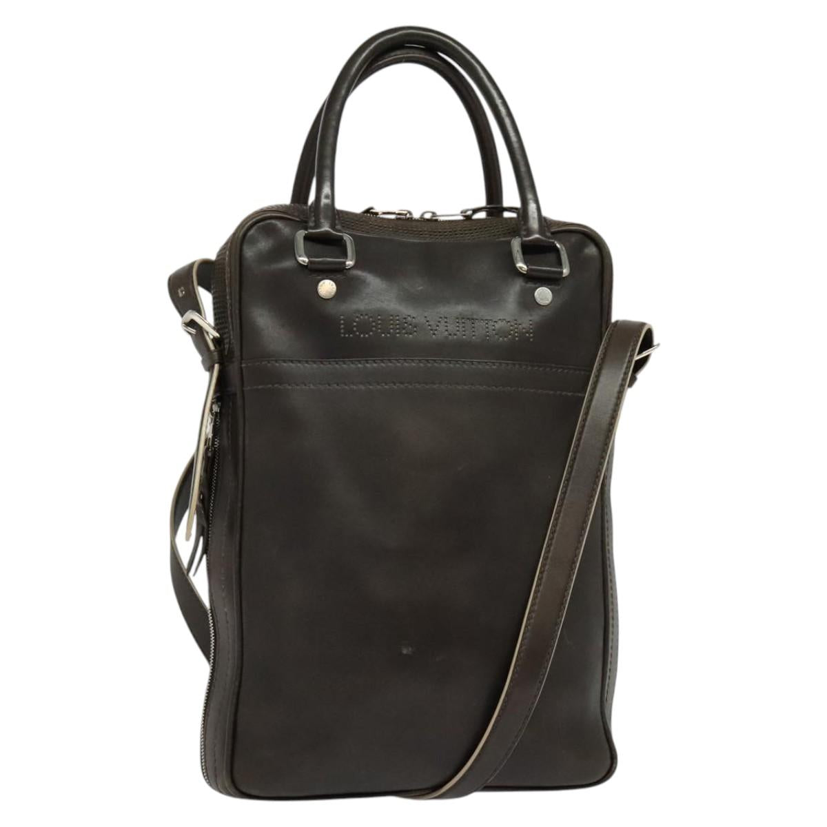 LOUIS VUITTON Cuir Bequia Porte Documents Vertical Bag Dark Brown LV Auth 129732