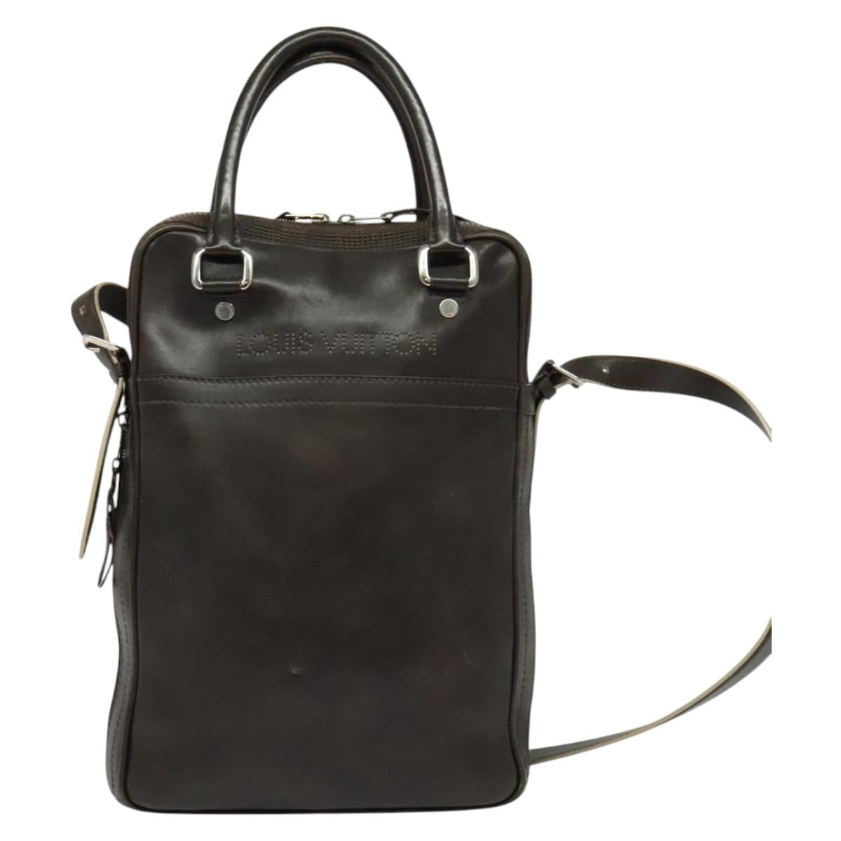 LOUIS VUITTON Cuir Bequia Porte Documents Vertical Bag Dark Brown LV Auth 129732