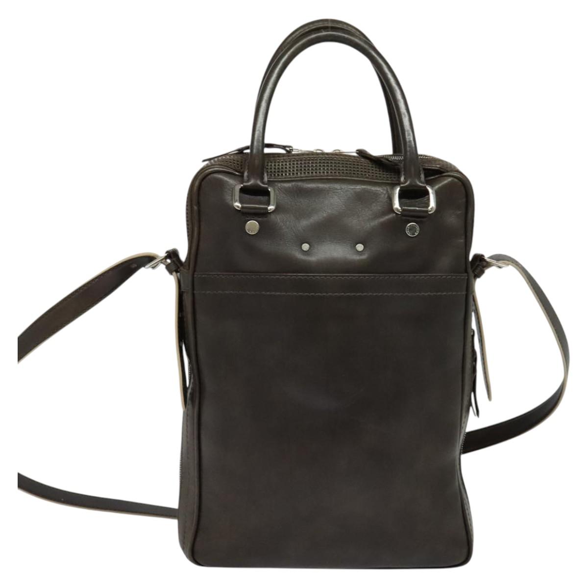 LOUIS VUITTON Cuir Bequia Porte Documents Vertical Bag Dark Brown LV Auth 129732