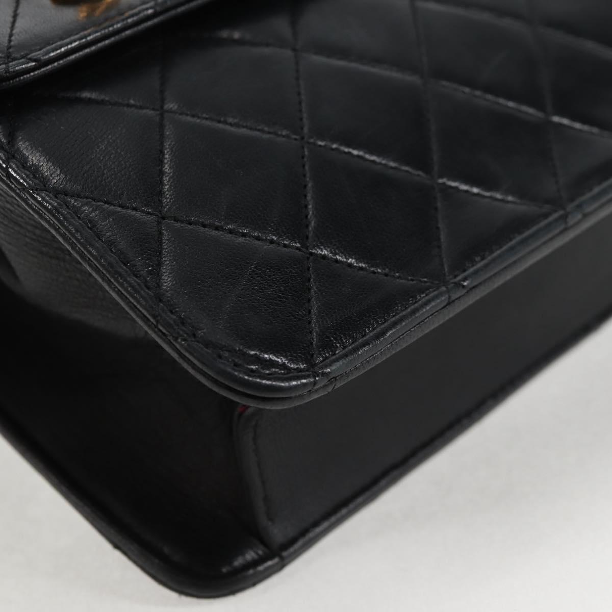 CHANEL Matelasse Chain Shoulder Bag Lamb Skin 2way Black Gold CC Auth 129737SV