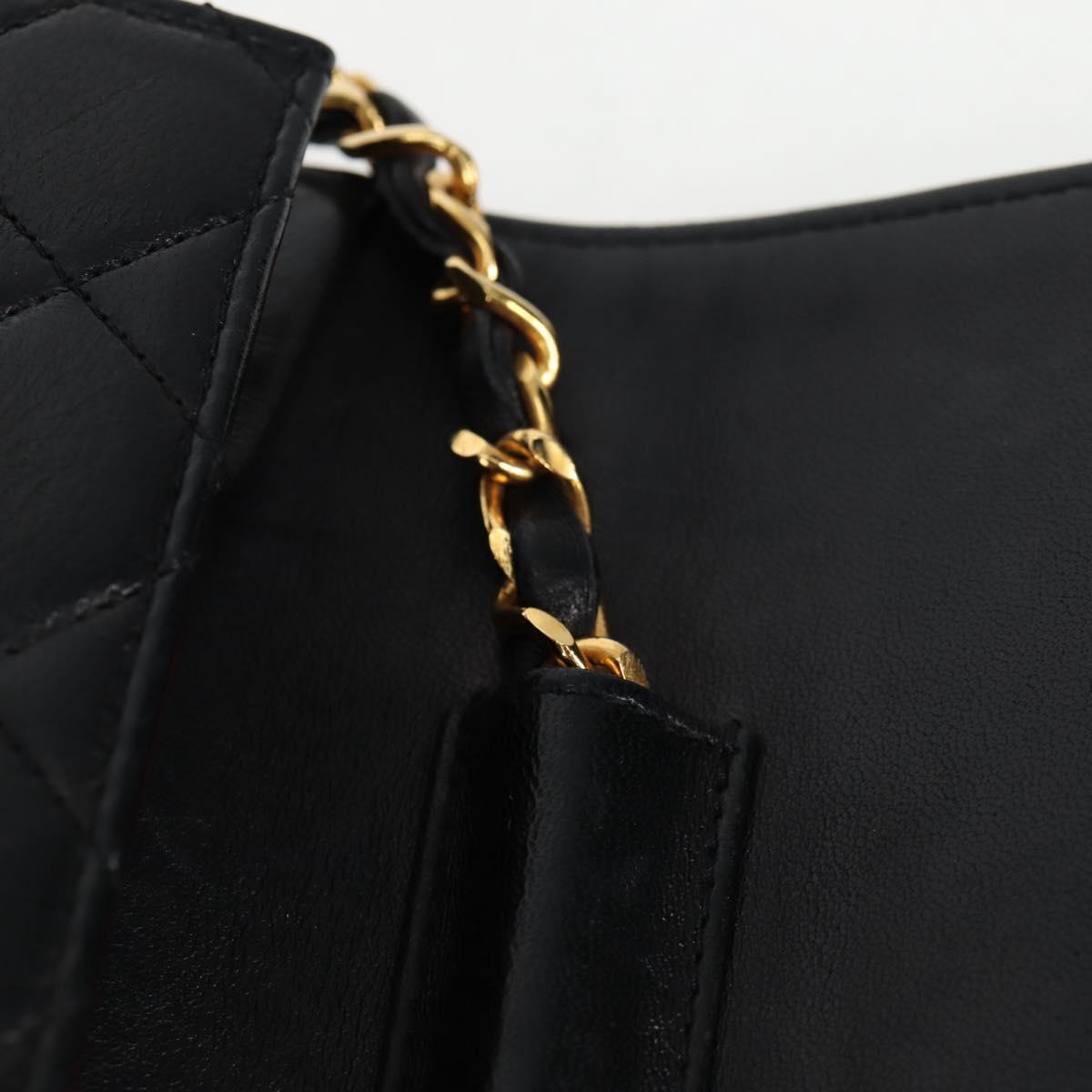 CHANEL Matelasse Chain Shoulder Bag Lamb Skin 2way Black Gold CC Auth 129737SV