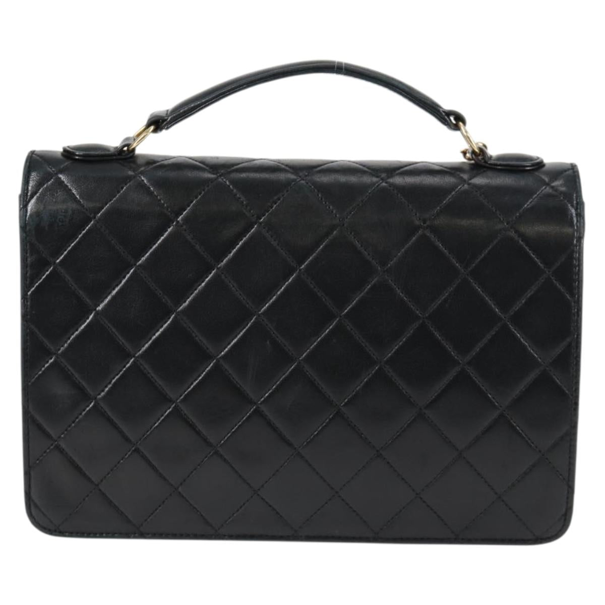 CHANEL Matelasse Chain Shoulder Bag Lamb Skin 2way Black Gold CC Auth 129737SV