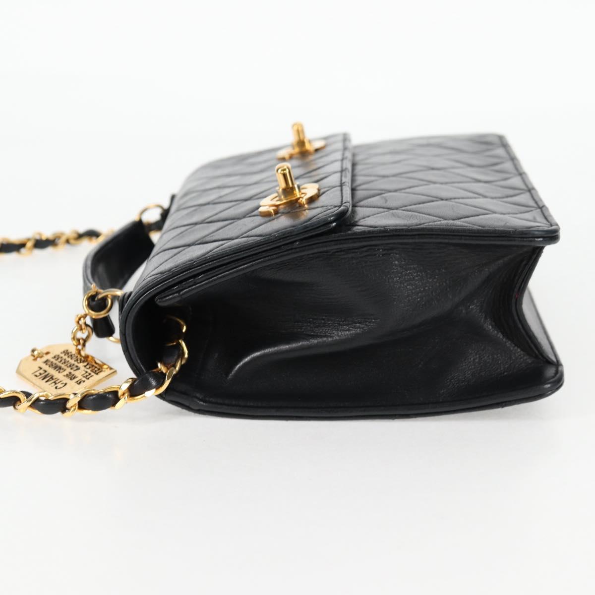 CHANEL Matelasse Chain Shoulder Bag Lamb Skin 2way Black Gold CC Auth 129737SV