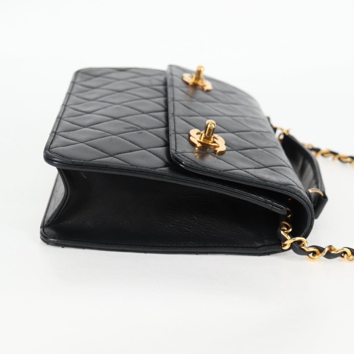 CHANEL Matelasse Chain Shoulder Bag Lamb Skin 2way Black Gold CC Auth 129737SV
