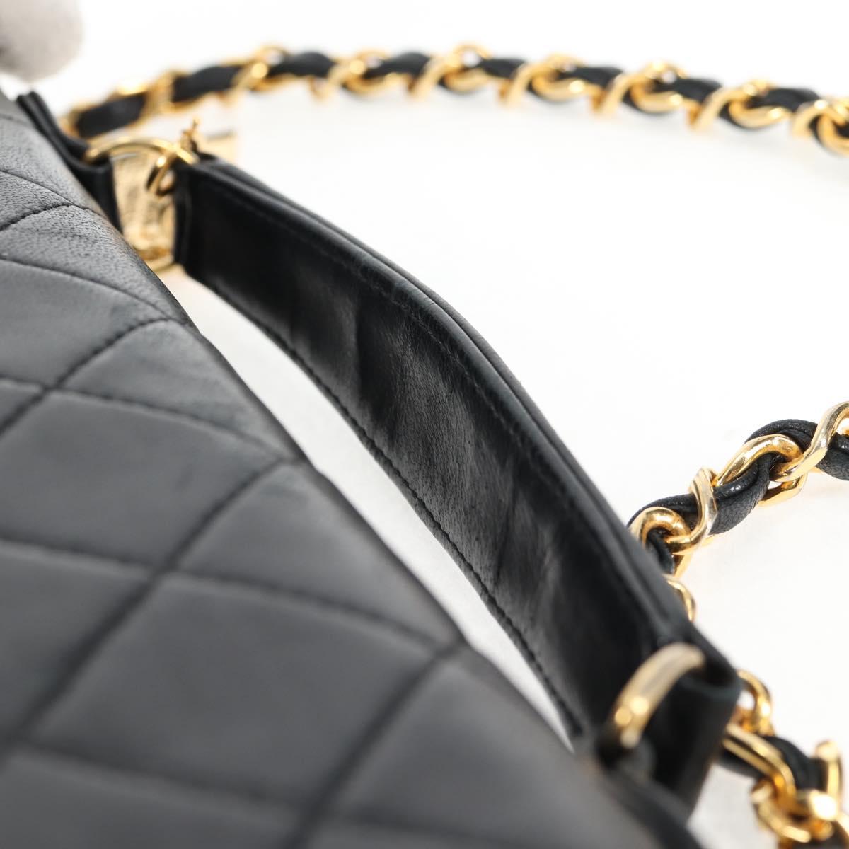 CHANEL Matelasse Chain Shoulder Bag Lamb Skin 2way Black Gold CC Auth 129737SV