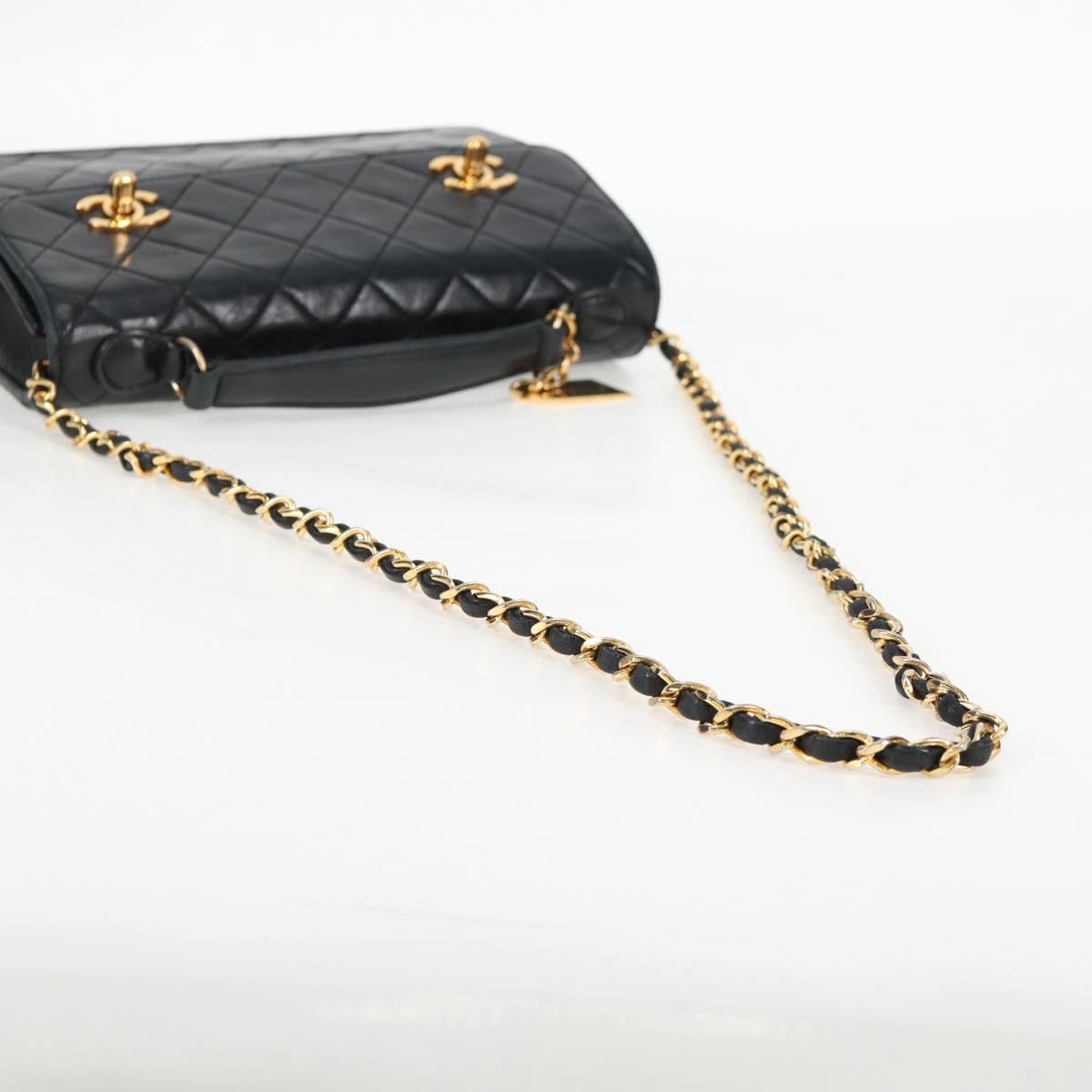 CHANEL Matelasse Chain Shoulder Bag Lamb Skin 2way Black Gold CC Auth 129737SV