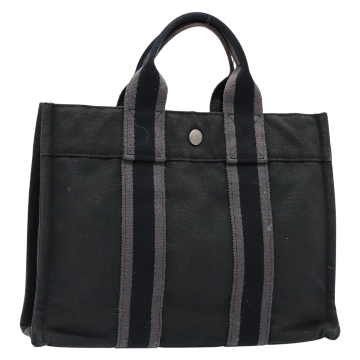 HERMES Fourre Tout PM Hand Bag Canvas Black Gray Silver Auth 129762