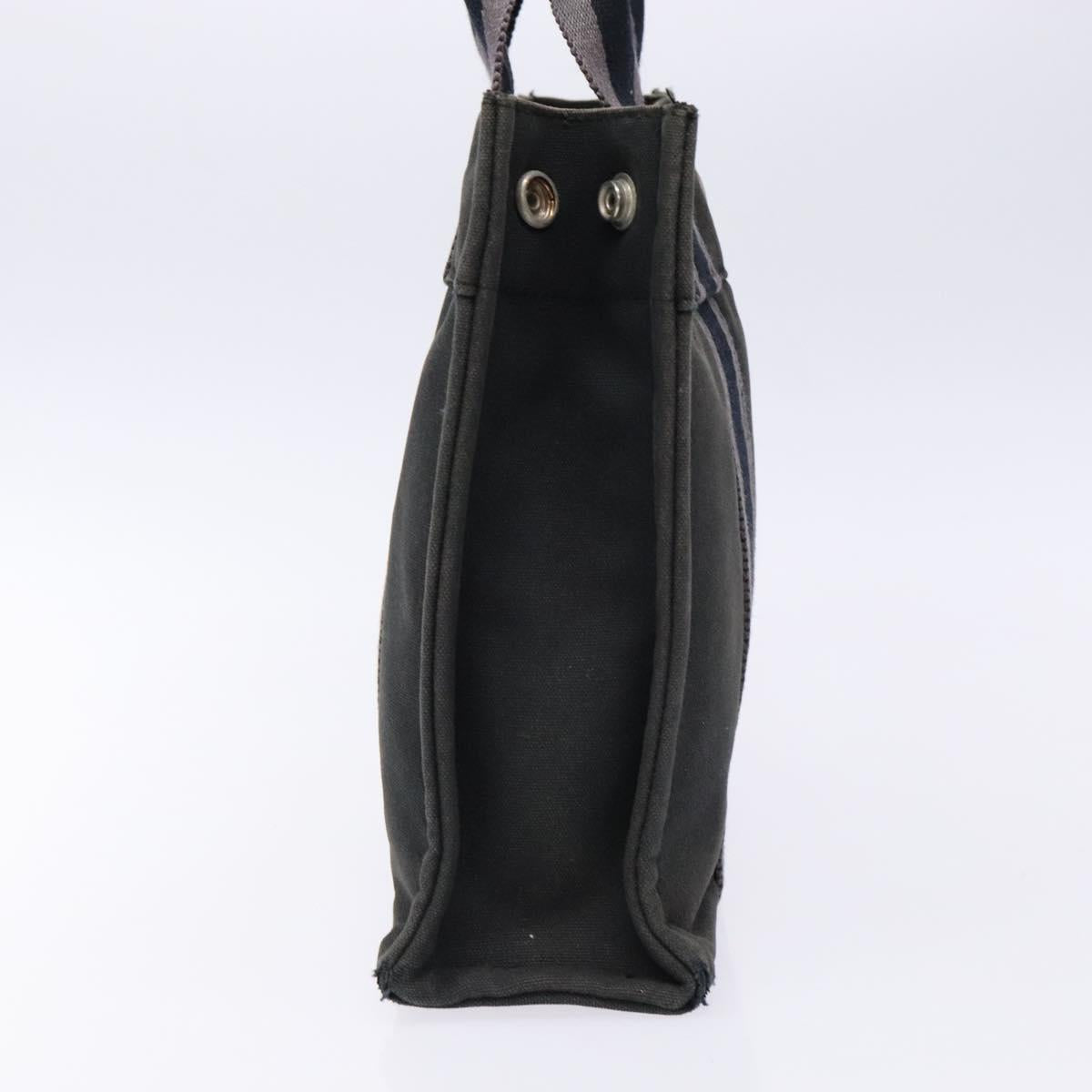 HERMES Fourre Tout PM Hand Bag Canvas Black Gray Silver Auth 129762