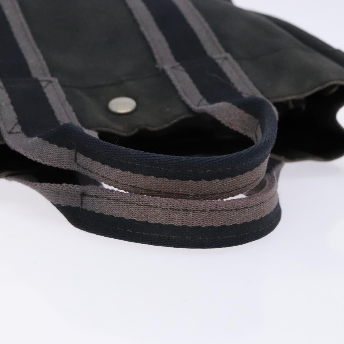 HERMES Fourre Tout PM Hand Bag Canvas Black Gray Silver Auth 129762