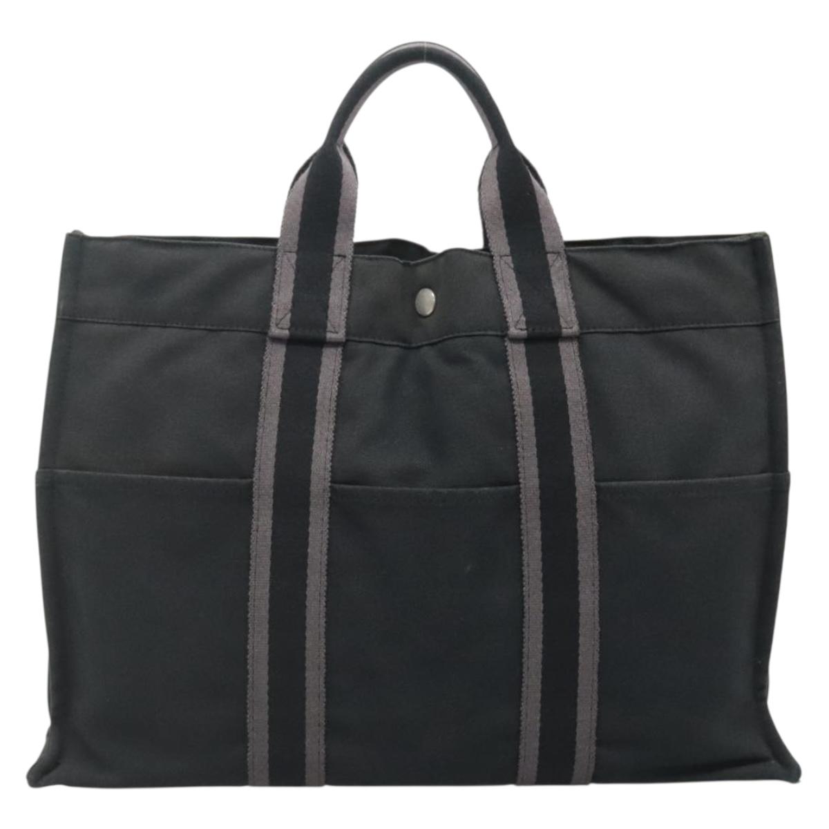 HERMES Fourre Tout MM Hand Bag Canvas Black Auth 129764