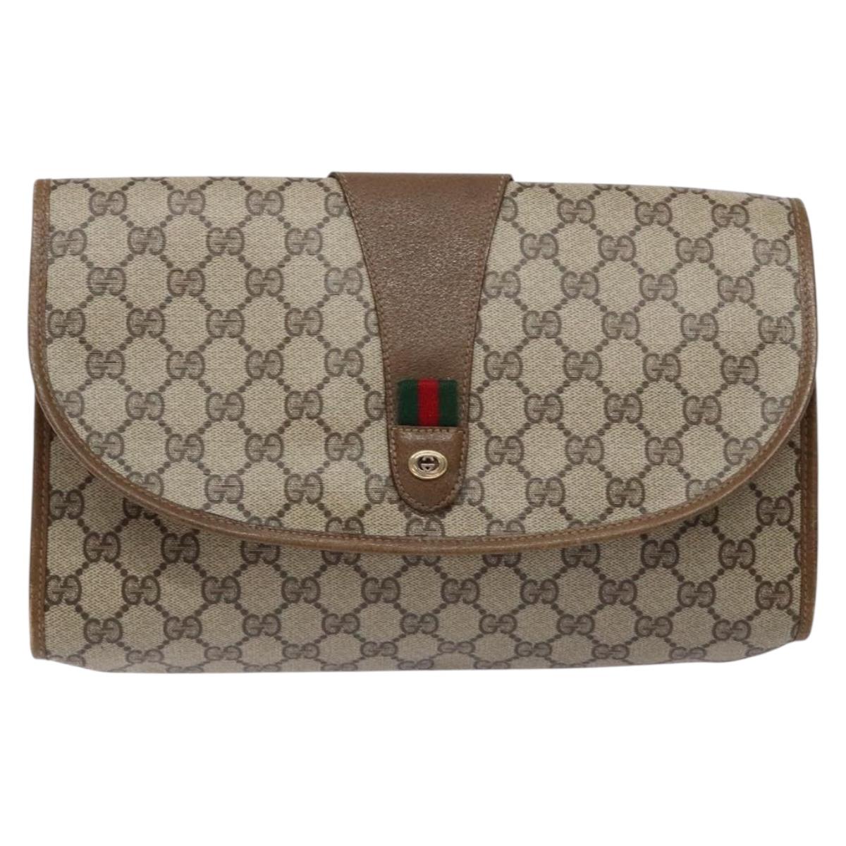 GUCCI GG Supreme Web Sherry Line Clutch Bag PVC Beige Gold 89 01 031 Auth 129766