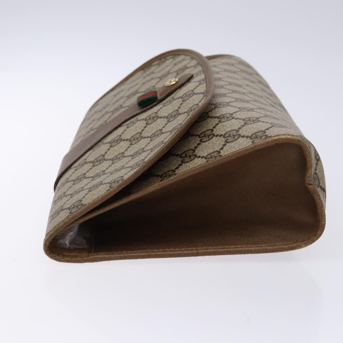 GUCCI GG Supreme Web Sherry Line Clutch Bag PVC Beige Gold 89 01 031 Auth 129766