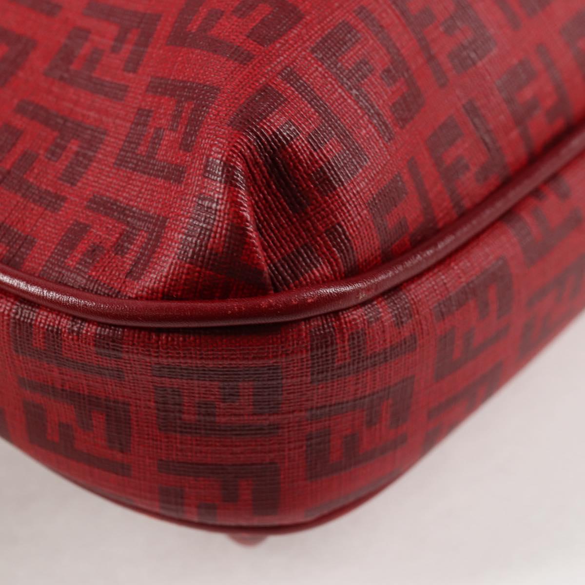 FENDI Zucchino Canvas Shoulder Bag PVC Red Gold Auth 129767V