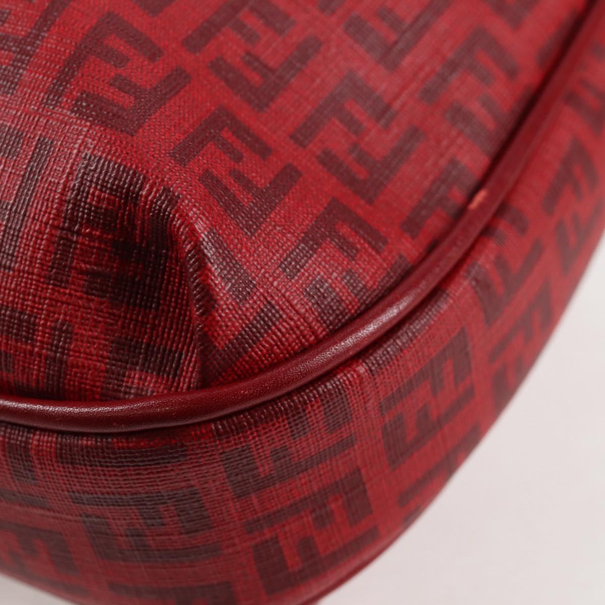 FENDI Zucchino Canvas Shoulder Bag PVC Red Gold Auth 129767V