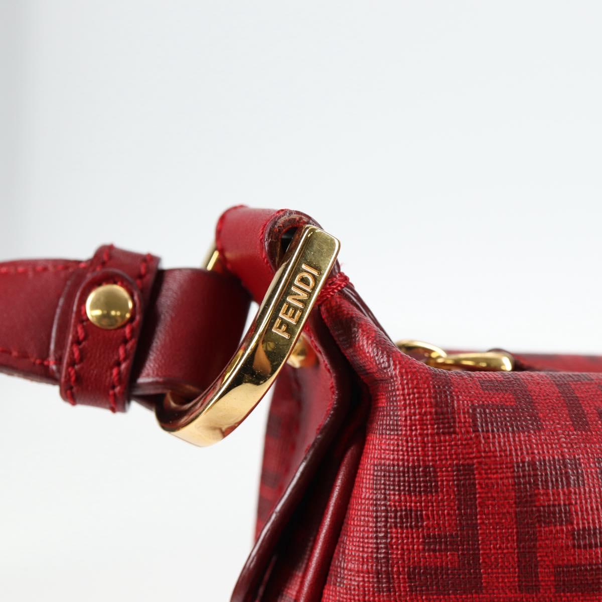 FENDI Zucchino Canvas Shoulder Bag PVC Red Gold Auth 129767V