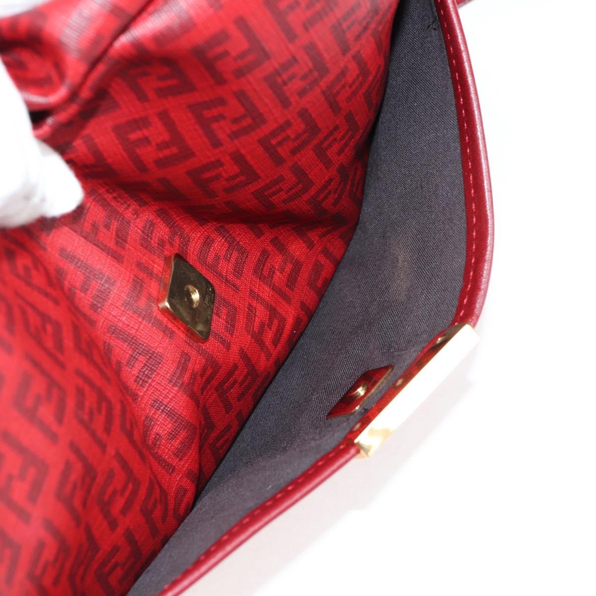 FENDI Zucchino Canvas Shoulder Bag PVC Red Gold Auth 129767V