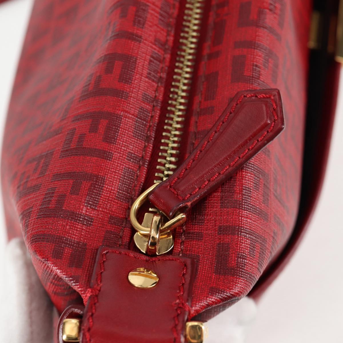 FENDI Zucchino Canvas Shoulder Bag PVC Red Gold Auth 129767V