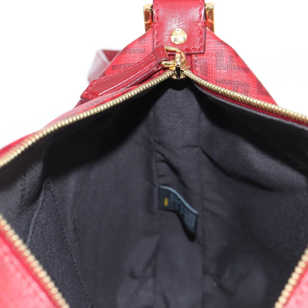 FENDI Zucchino Canvas Shoulder Bag PVC Red Gold Auth 129767V