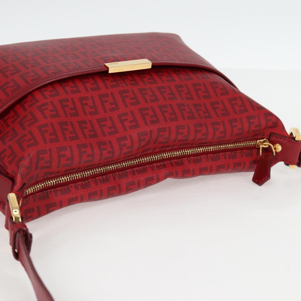 FENDI Zucchino Canvas Shoulder Bag PVC Red Gold Auth 129767V