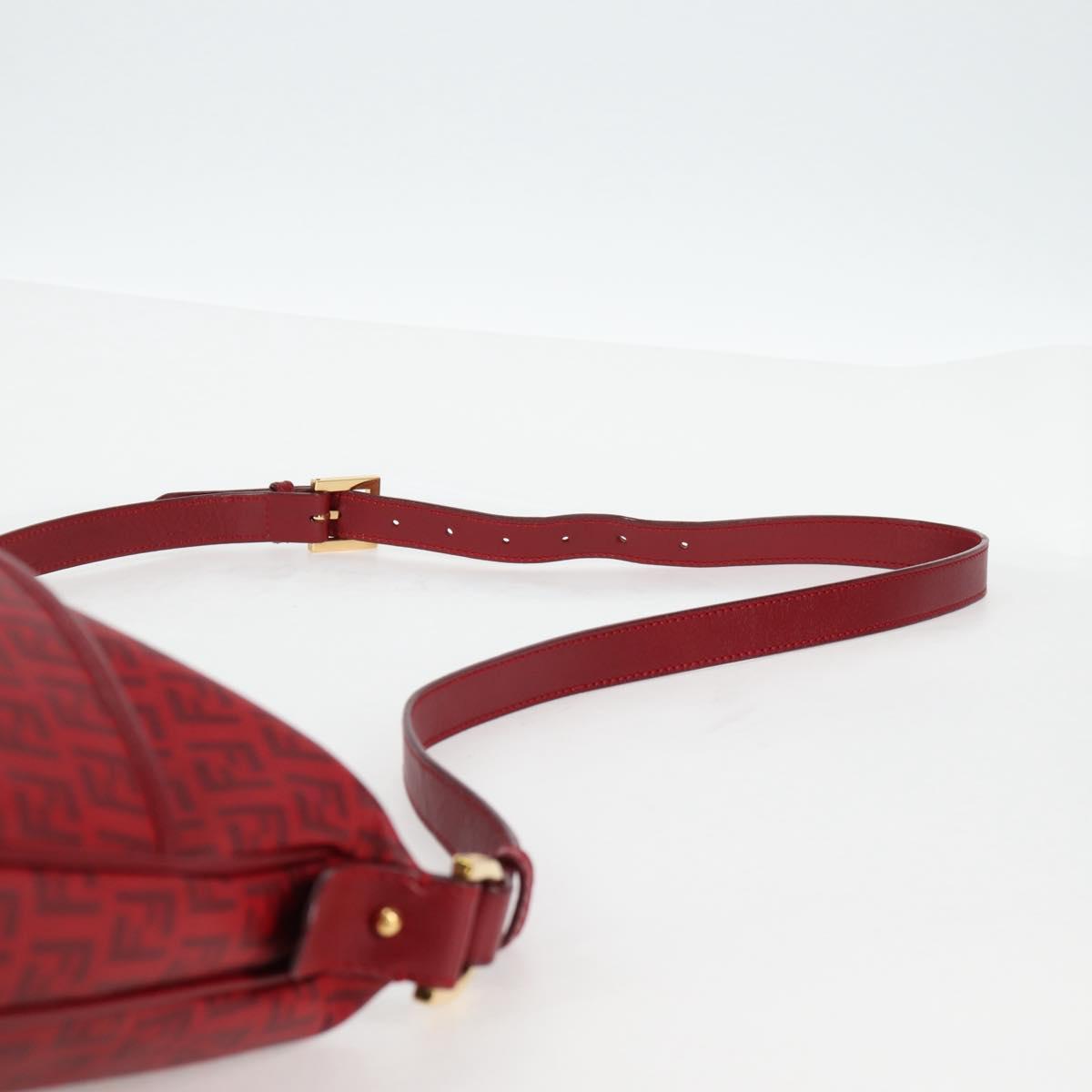 FENDI Zucchino Canvas Shoulder Bag PVC Red Gold Auth 129767V
