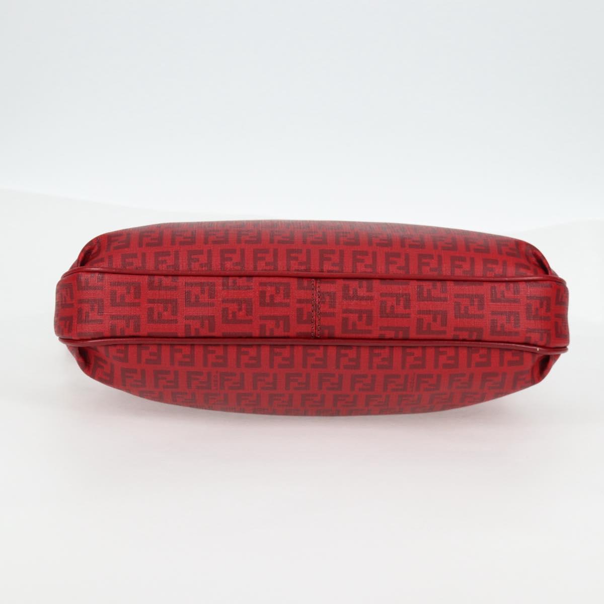 FENDI Zucchino Canvas Shoulder Bag PVC Red Gold Auth 129767V