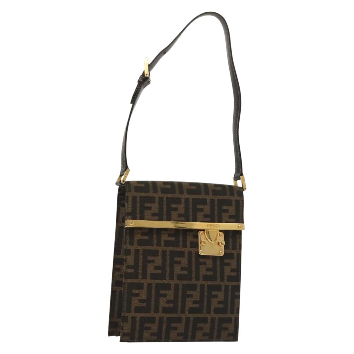 FENDI Zucca Canvas Shoulder Bag Black Brown Auth 129768