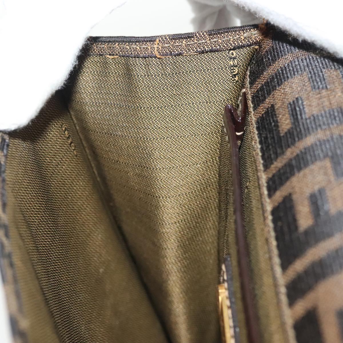 FENDI Zucca Canvas Shoulder Bag Black Brown Auth 129768