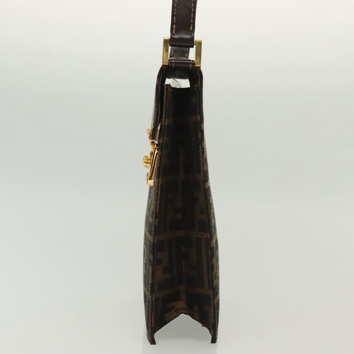 FENDI Zucca Canvas Shoulder Bag Black Brown Auth 129768