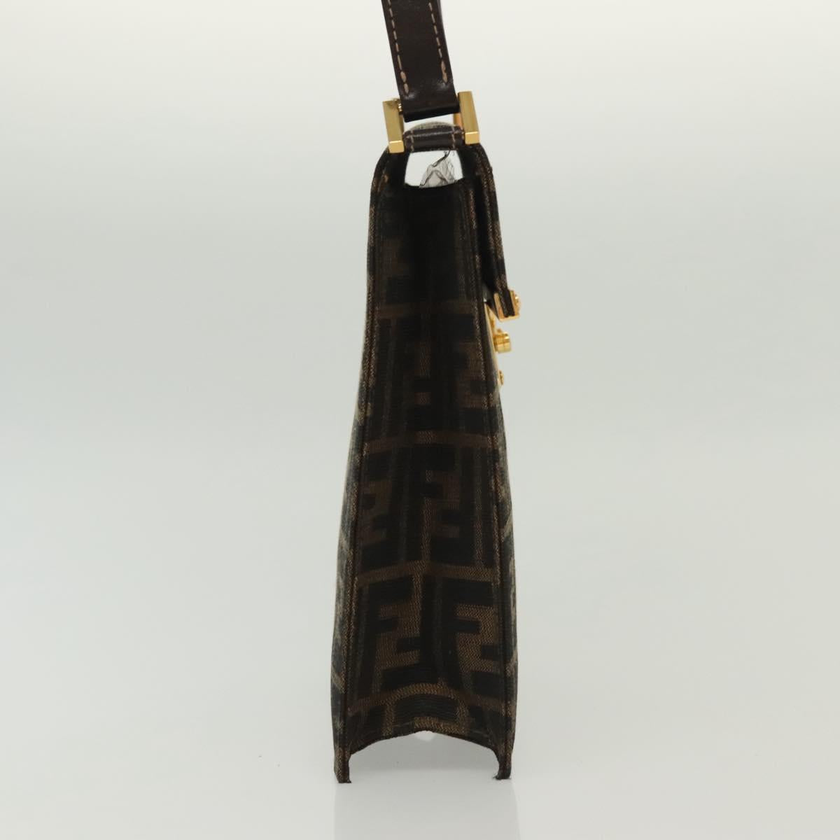 FENDI Zucca Canvas Shoulder Bag Black Brown Auth 129768