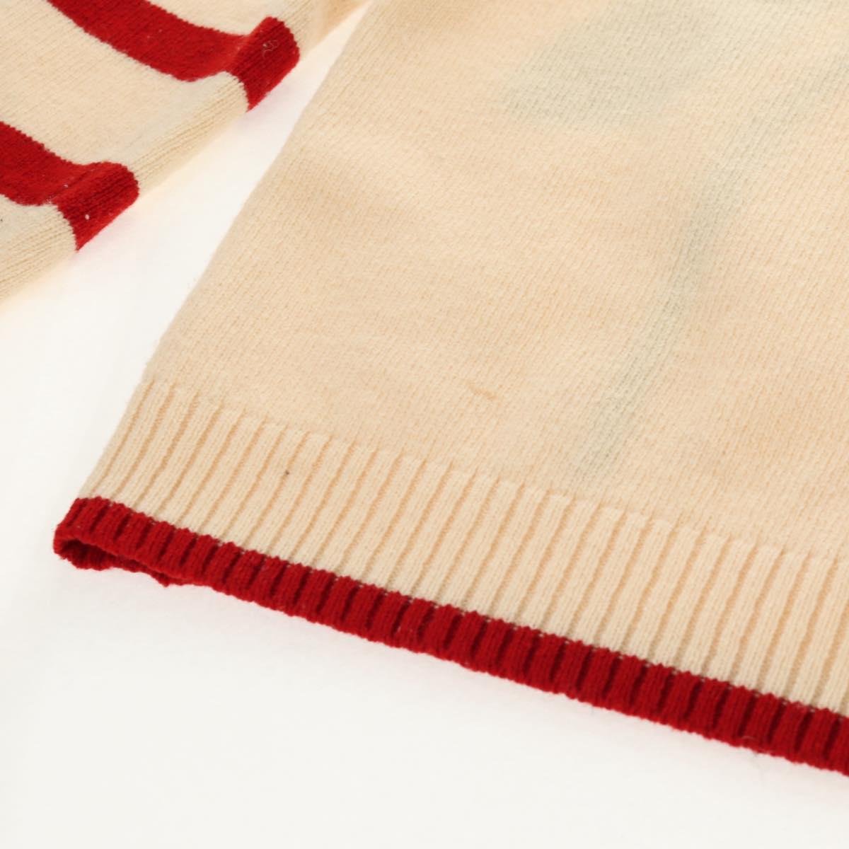 CHANEL Sweater Wool Beige Red black CC Auth 129782M