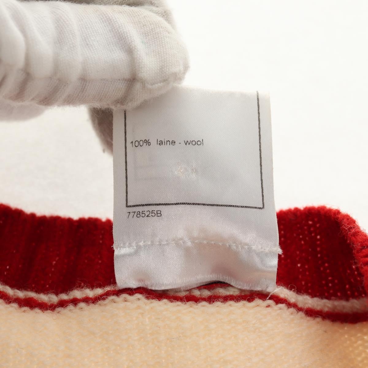 CHANEL Sweater Wool Beige Red black CC Auth 129782M