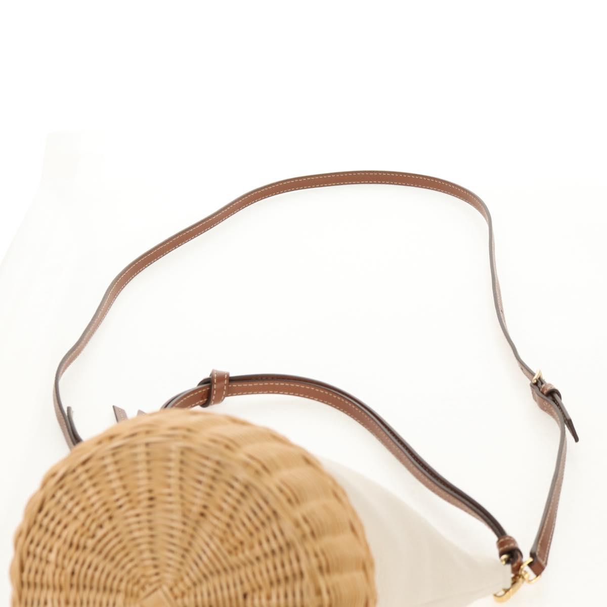 Miu Miu Shoulder Bag Raffia White Gold Auth 129783M