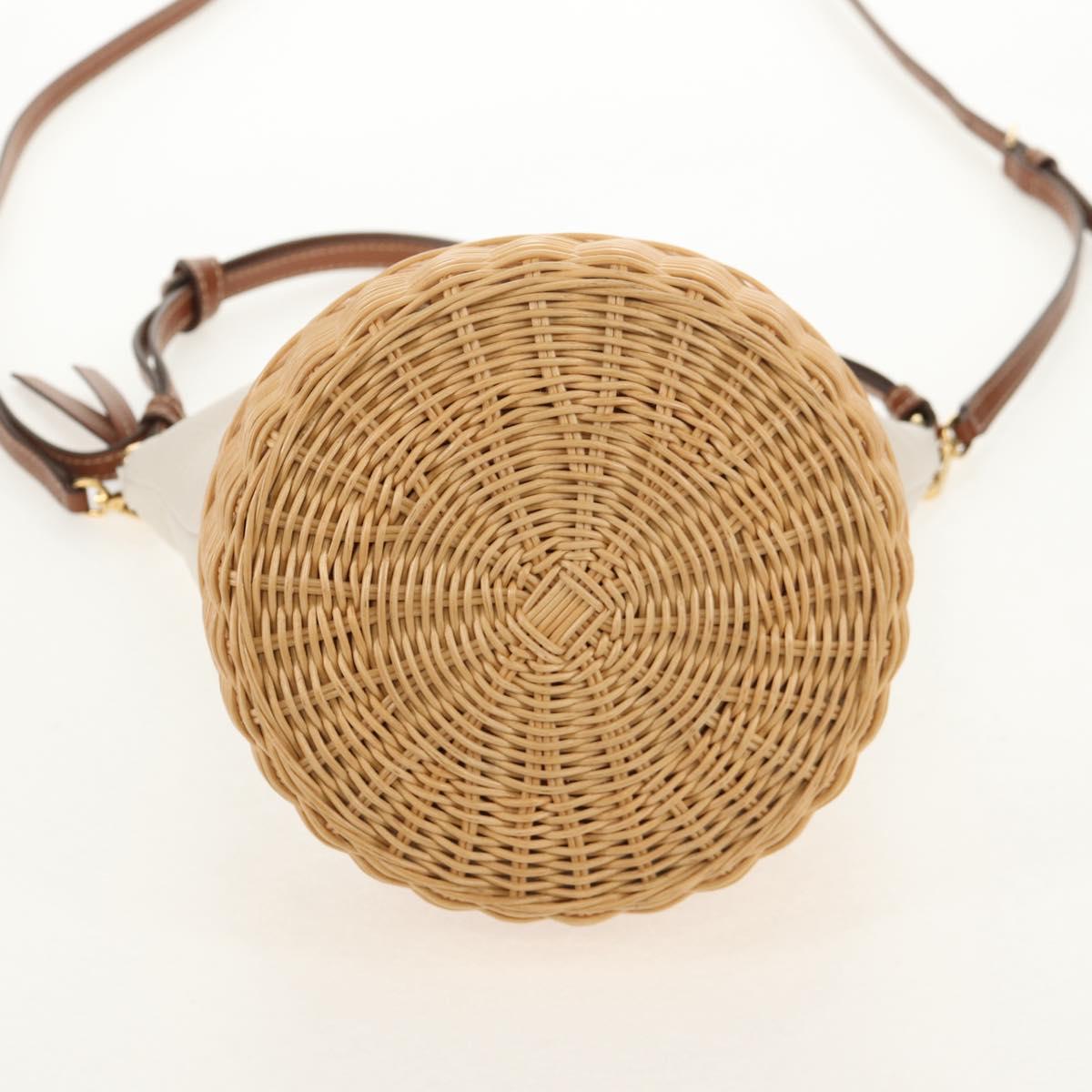 Miu Miu Shoulder Bag Raffia White Gold Auth 129783M