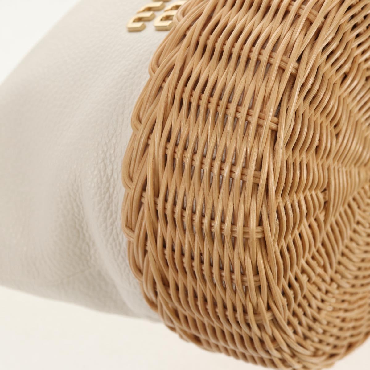 Miu Miu Shoulder Bag Raffia White Gold Auth 129783M