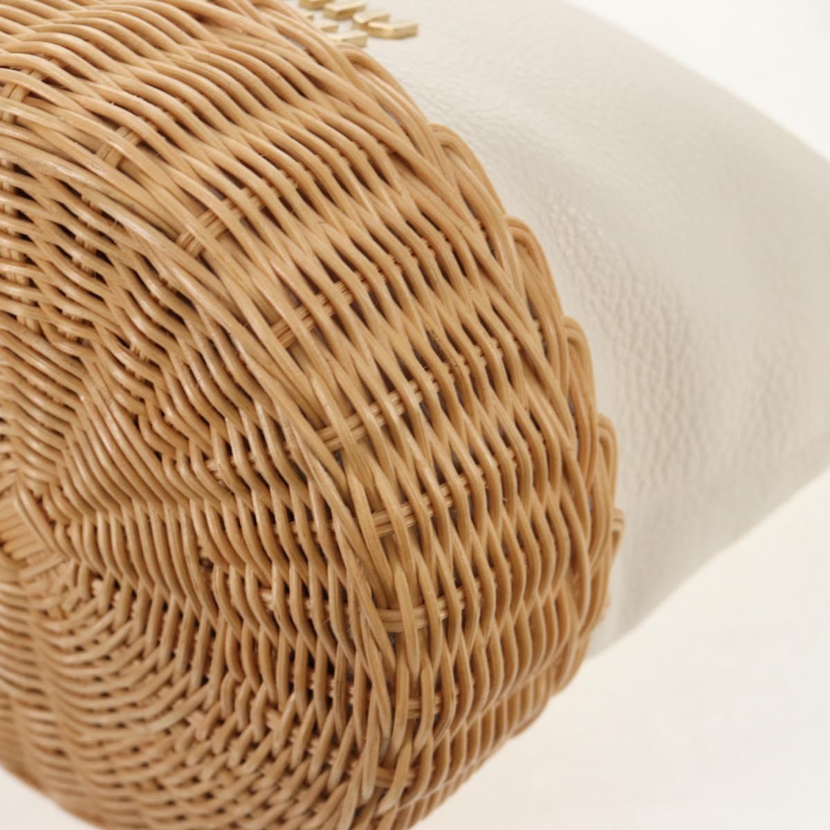 Miu Miu Shoulder Bag Raffia White Gold Auth 129783M