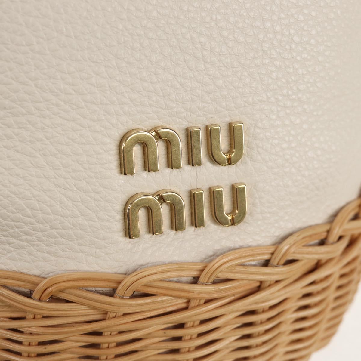 Miu Miu Shoulder Bag Raffia White Gold Auth 129783M