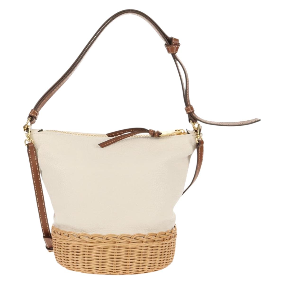 Miu Miu Shoulder Bag Raffia White Gold Auth 129783M