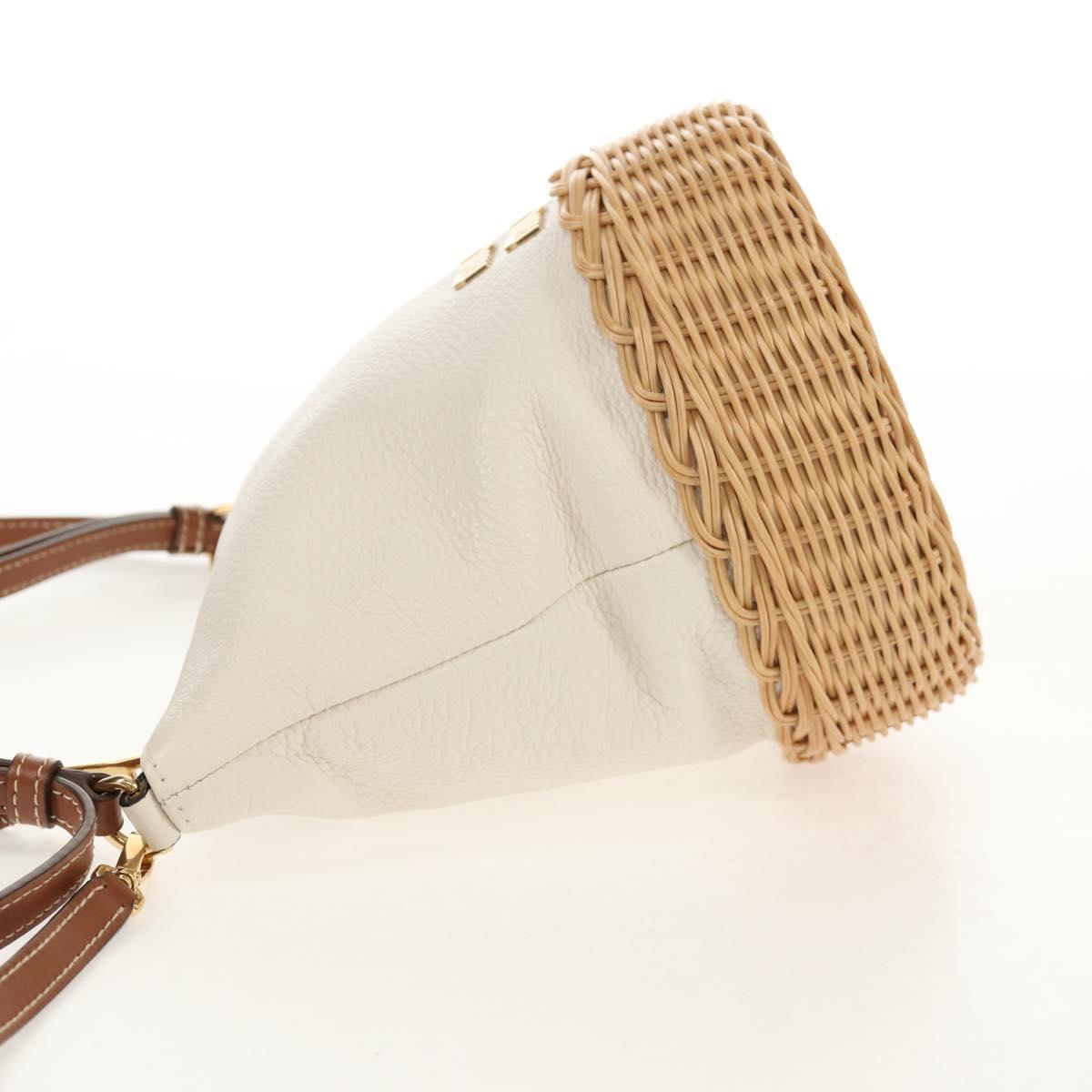 Miu Miu Shoulder Bag Raffia White Gold Auth 129783M