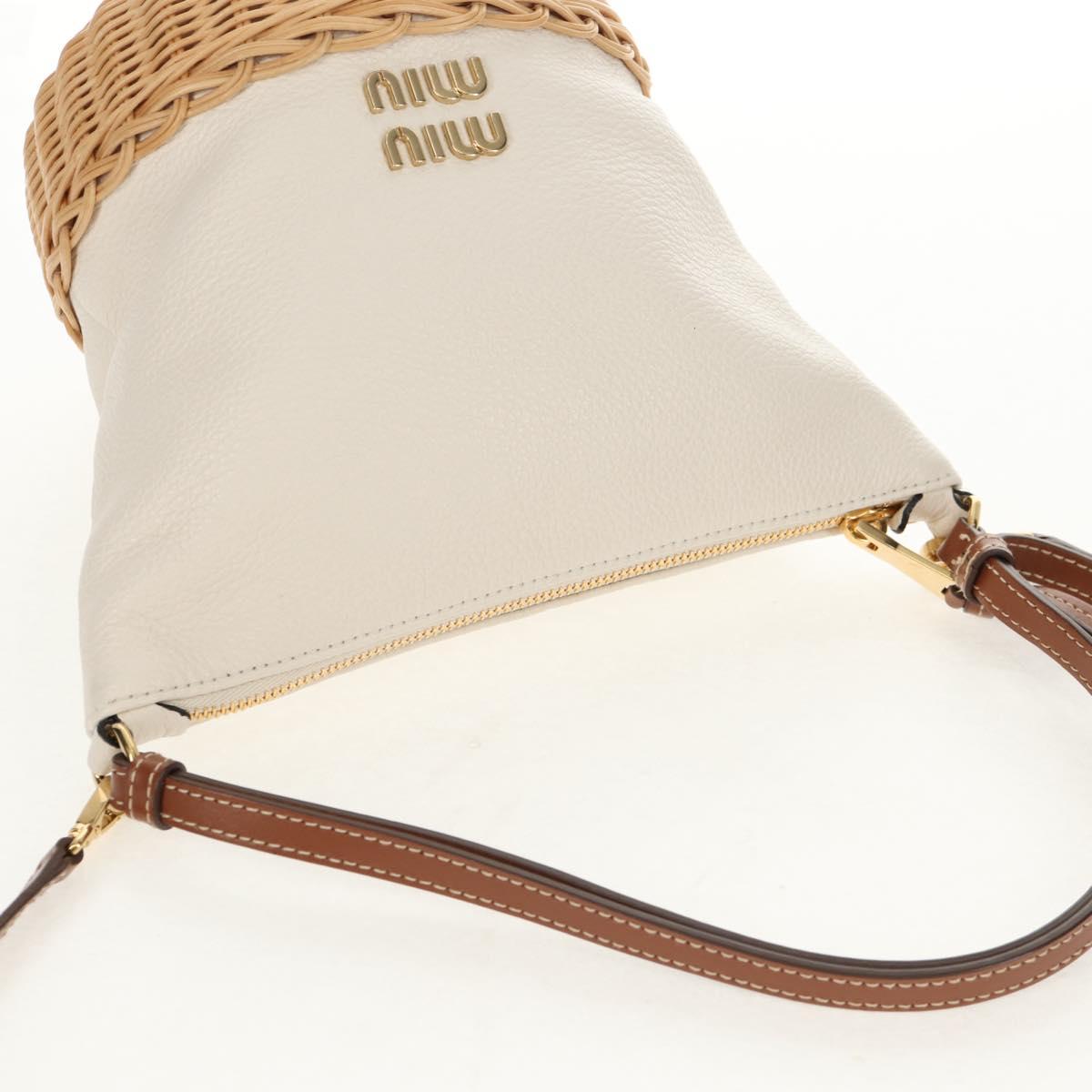 Miu Miu Shoulder Bag Raffia White Gold Auth 129783M