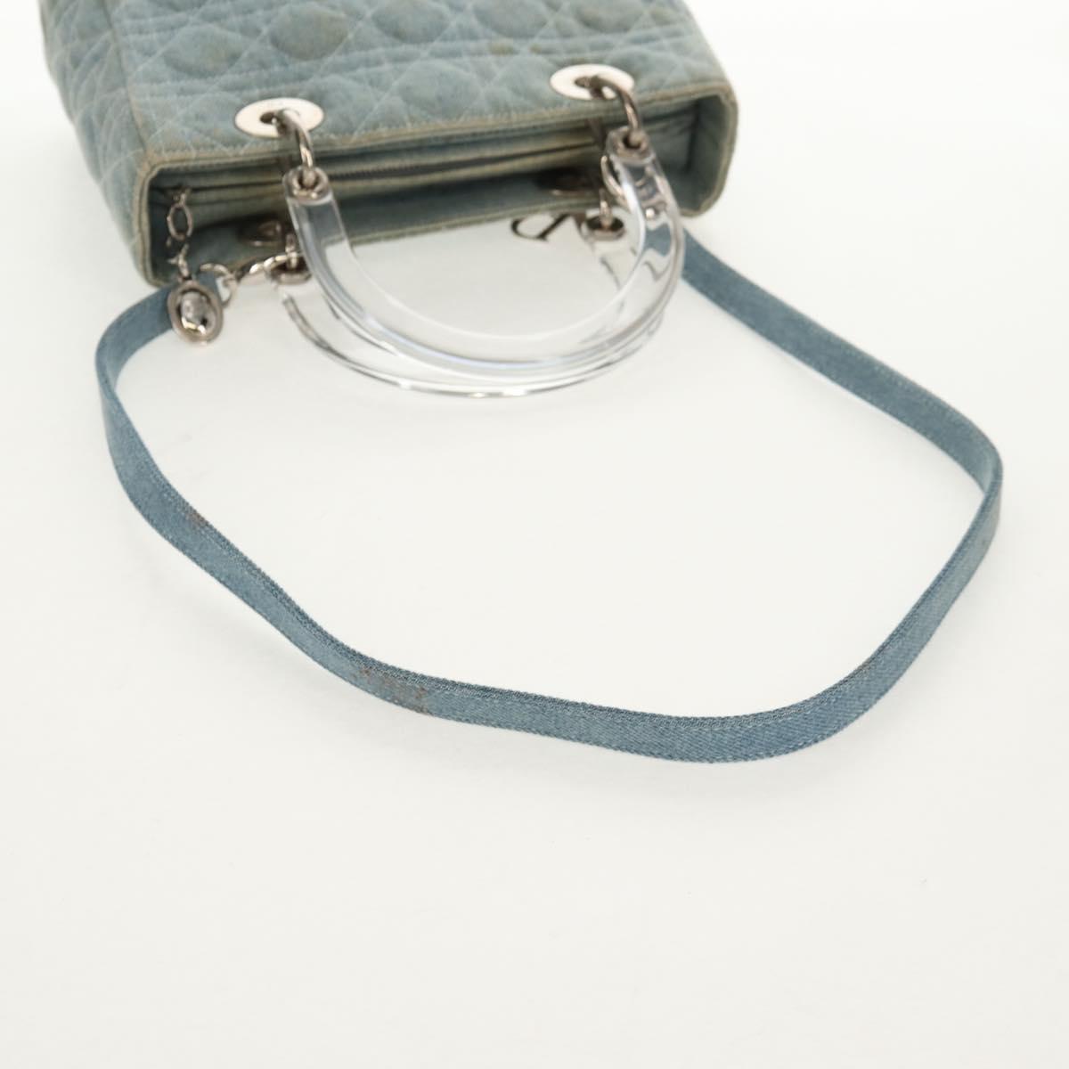 Christian Dior Canage Hand Bag Denim 2way Light Blue Silver Auth 129784V